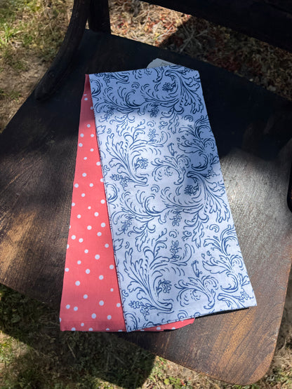 Flourish Coral & Blue Designer Dish Towel Set of 2