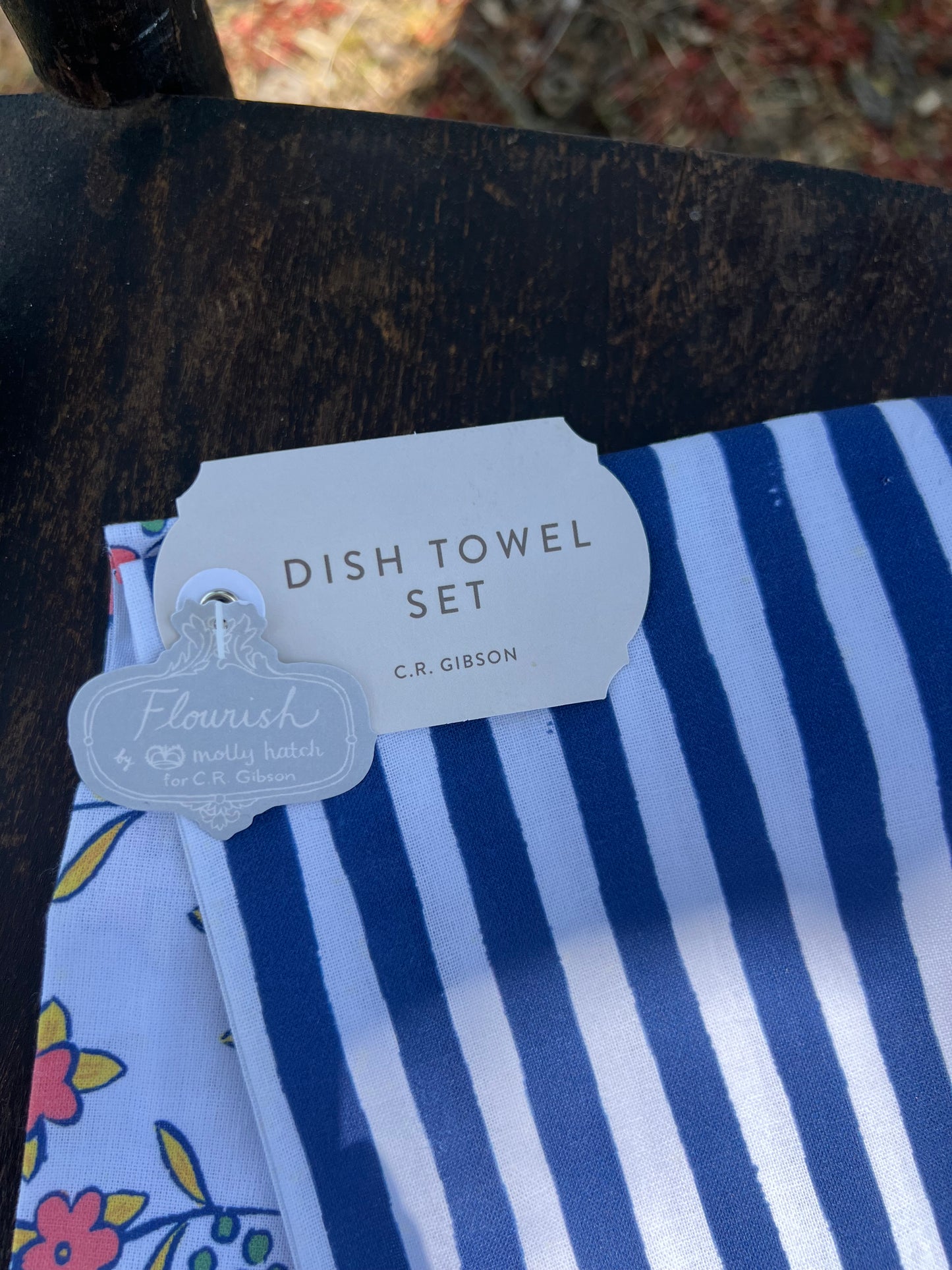 Flourish Blue Stripe & Floral Dish Towel Set of 2