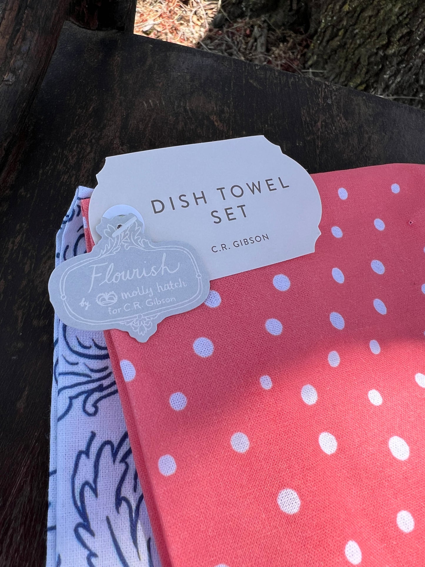 Flourish Coral & Blue Designer Dish Towel Set of 2